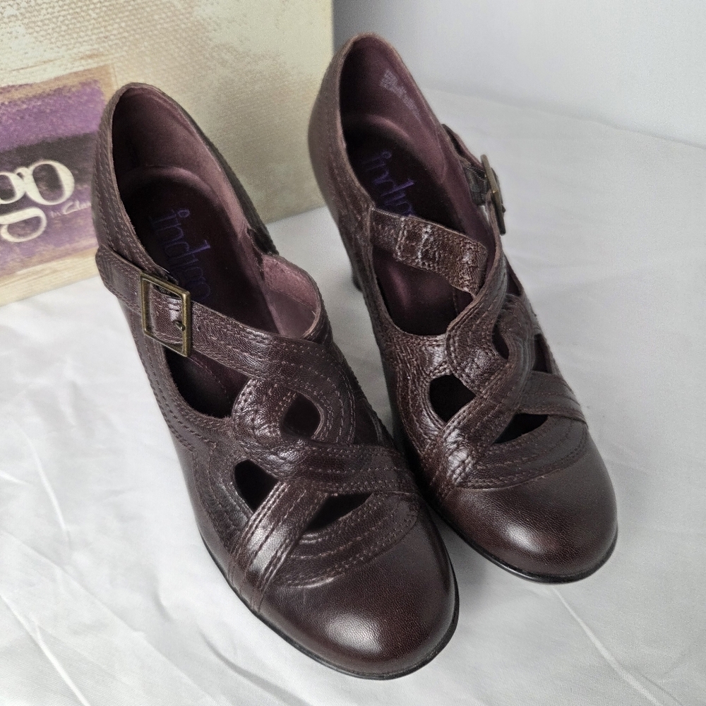 Clarks Indigo Sylvie Brown Leather Heels | Size 7M Celtic Dark Academia - Picture 4 of 10